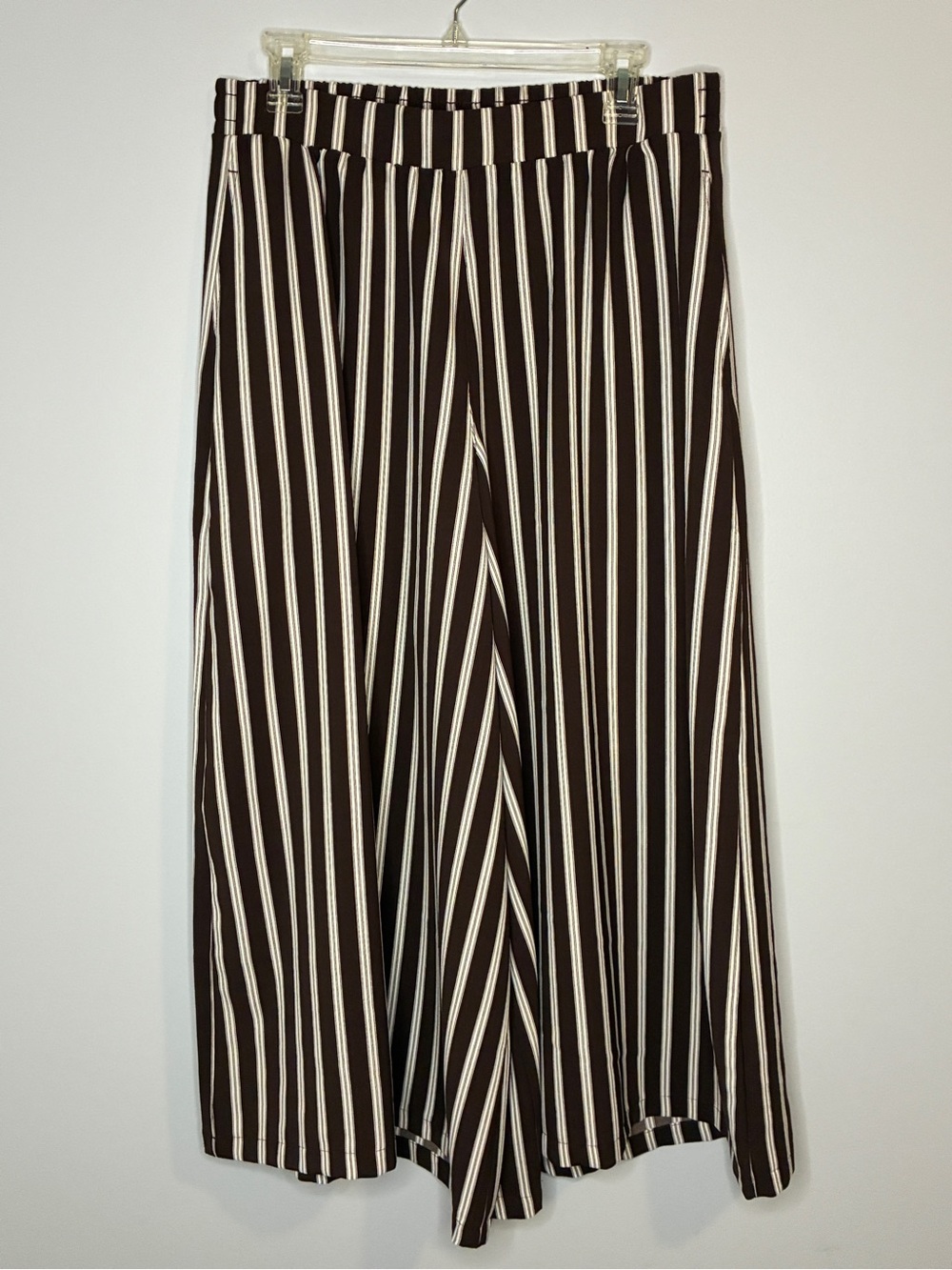 Lands' End Brown and Cream Vertical-Stripe Palazzo Pants